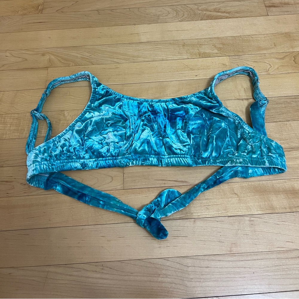 Vintage Venus Crushed Velour Velvet Bikini Swim Top Size XL Blue